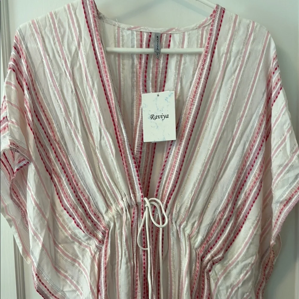 Raviya Pink and White Striped Swim Coverup